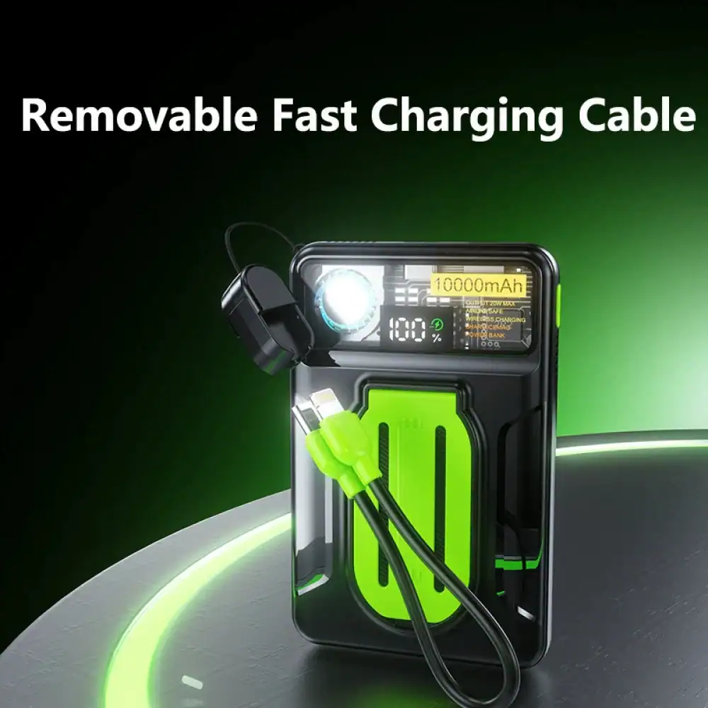 magnetic powerbank with builtin usbc lanyard fast charging cable