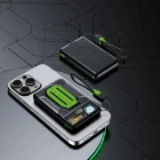 black magnetic 10000 mah powerbank attached to phone