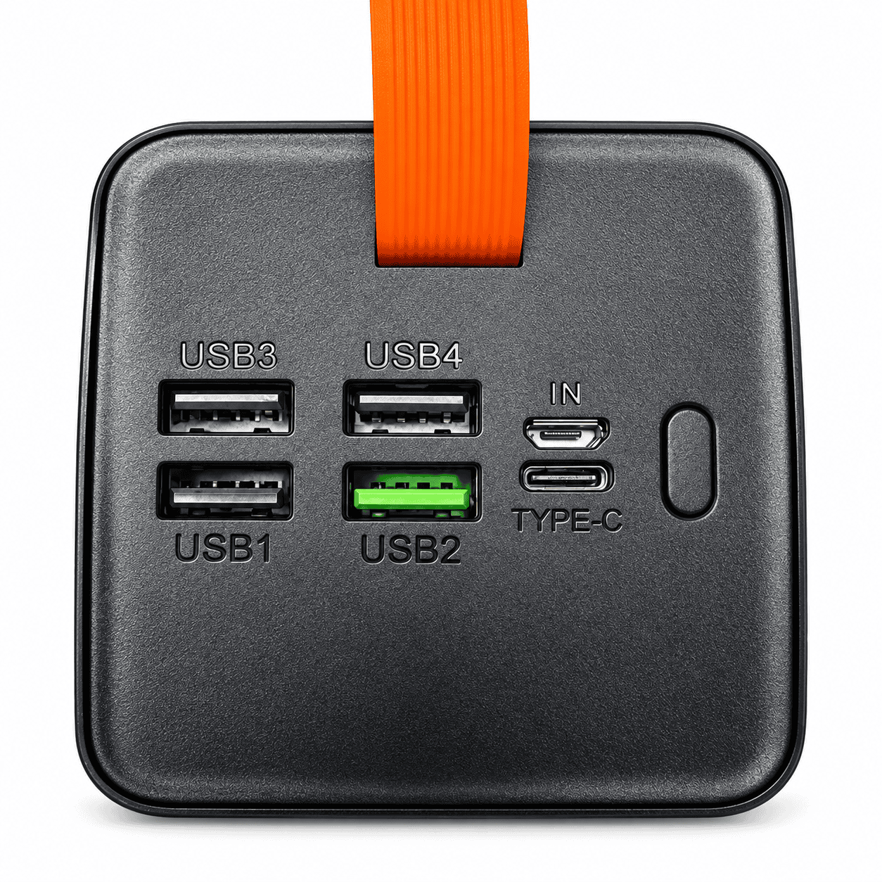 Power Banks Ireland USB Ports and Charging Close-up of power bank with multiple USB ports and Type-C input for charging devices.